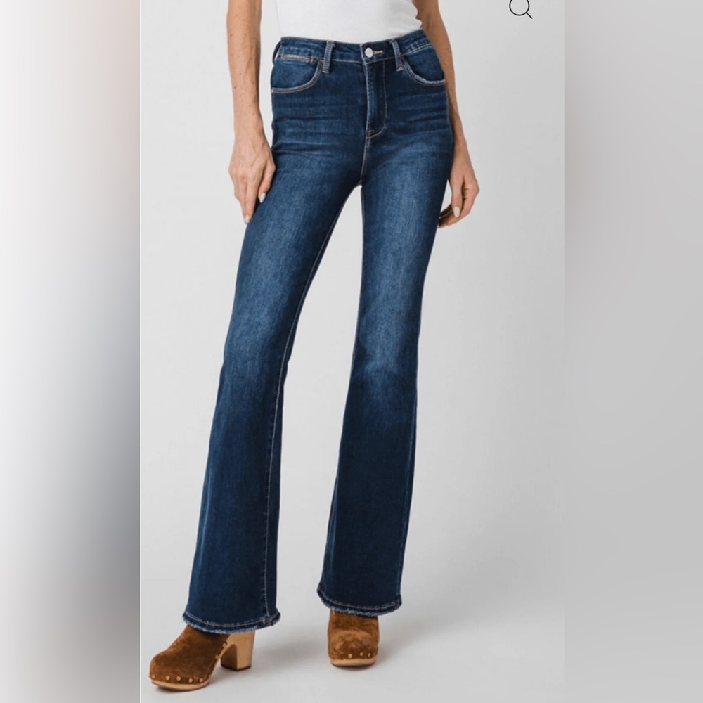 Blue Wide Leg Flare Jeans with Faded Design